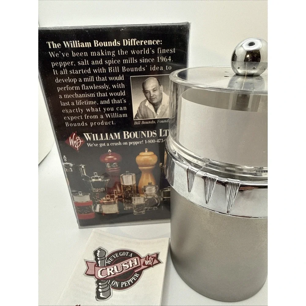 William Bounds Chrome Acrylic Adjustable Pepper Or Salt Grinder Mill USA